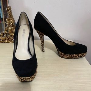 Nine West Black & Leopard Suede Heels